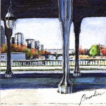 Paris 15 eme,près de Bir Hakeim,pont ferroviaire sous le metro de la ligne 6, technique mixte de Bosselin peintre verrier normand et fécampois, Normandie, pays de caux, côte d' Albatre