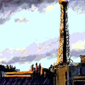 Paris,tour Eiffel vue du 15eme,infographie de Bosselin peintre verrier normand et fécampois, Normandie, pays de caux, côte d' Albatre