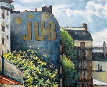 Paris,11ème, rue de Charonne,street art sur pignon, huile sur toile de Bosselin peintre verrier normand et fécampois, Normandie, pays de caux, côte d' Albatre