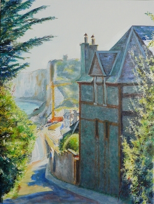 hauteurs d' Yport, près de Fécamp, huile sur toile de Bosselin peintre verrier normand et fécampois, Normandie, pays de caux, côte d' Albatre
