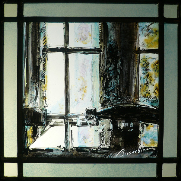 Honfleur, le repos, vitrail (stained glass) de Bosselin peintre verrier à Fécamp, Normandie, pays de caux, côte d' Albatre