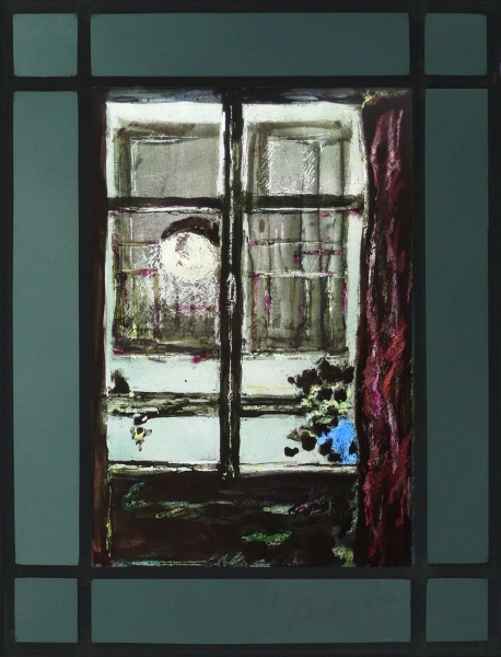 nuit à Nancy, vitrail (stained glass) de Bosselin peintre verrier à Fécamp, Normandie, pays de caux, côte d' Albatre