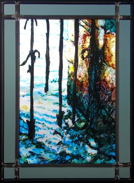 Venise,la grille de l' église des Greci,vitrail (stained glass) de Bosselin peintre verrier à Fécamp, Normandie, pays de caux, côte d' Albatre