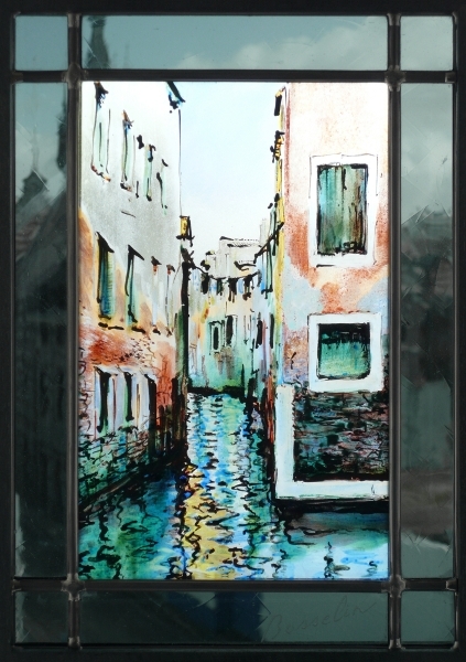 Venise,reflets,vitrail (stained glass) de Bosselin peintre verrier à Fécamp, Normandie, pays de caux, côte d' Albatre